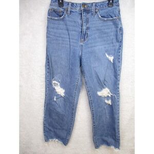Universal Thread Women's 10/30R Vintage Straight Jeans Distressed Raw Hem Mid Ri